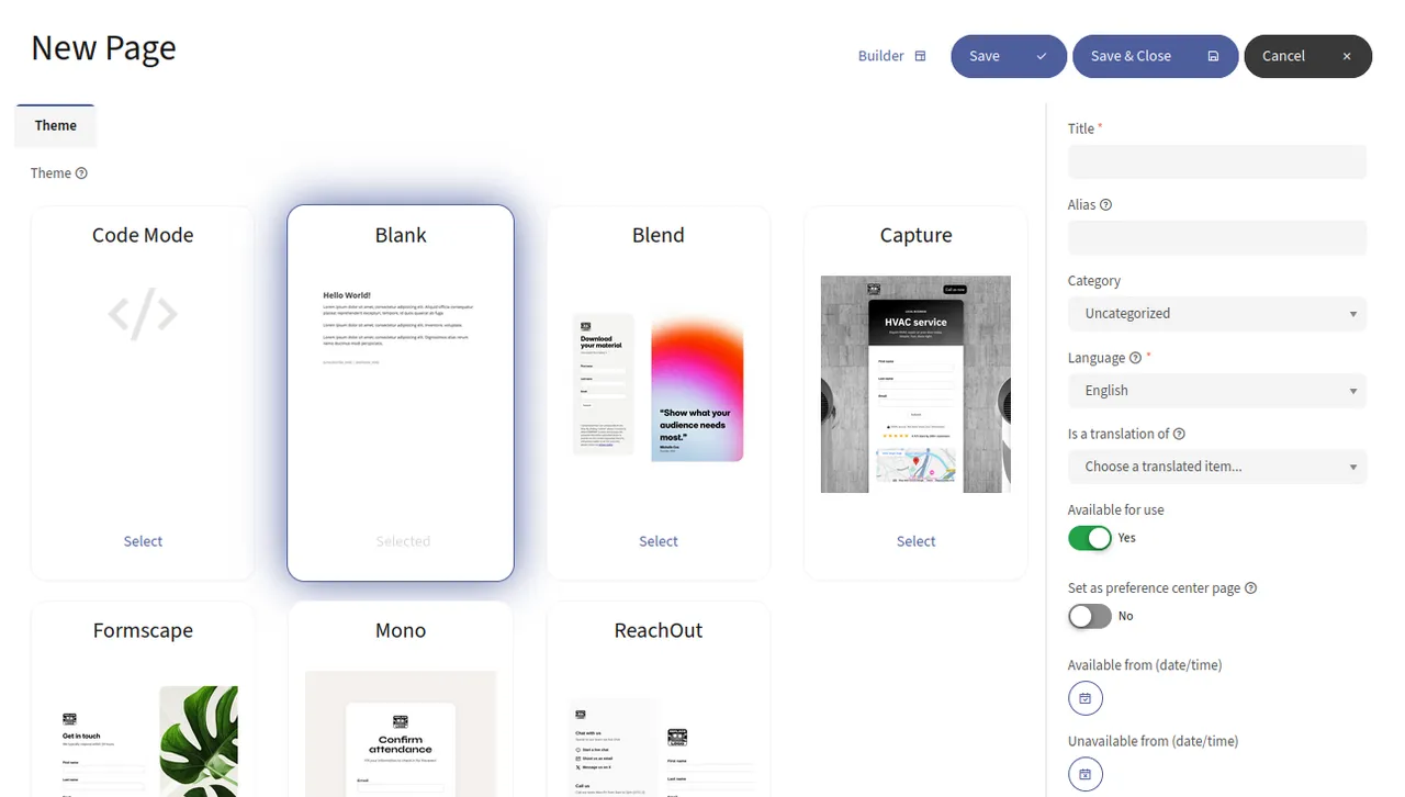 Create landing page