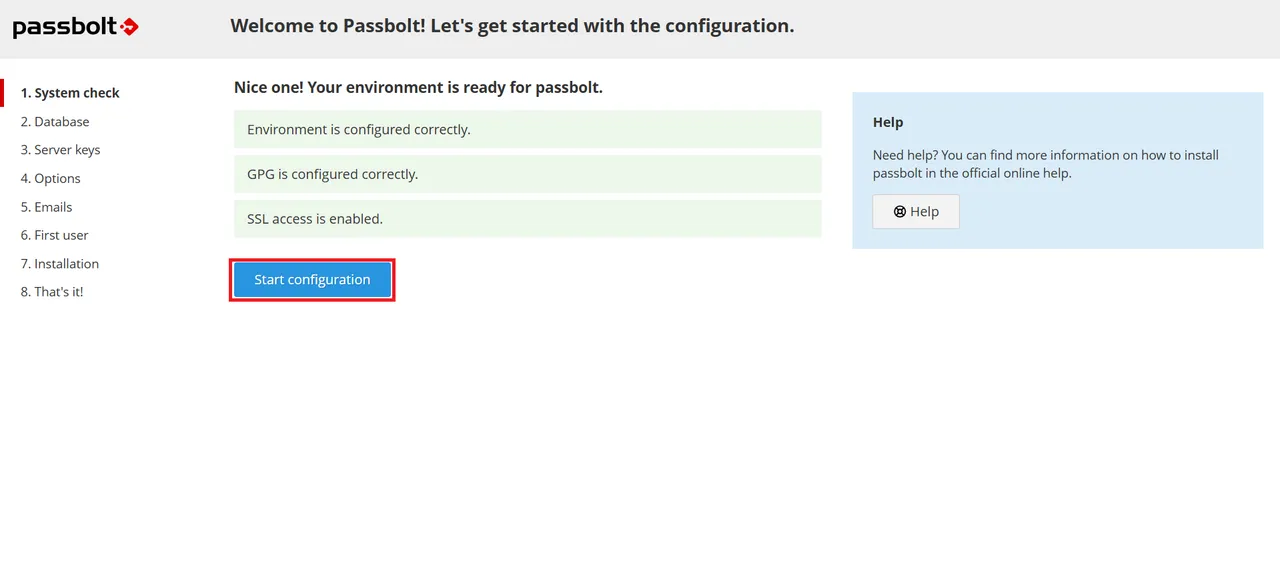 Passbolt Start Configuration