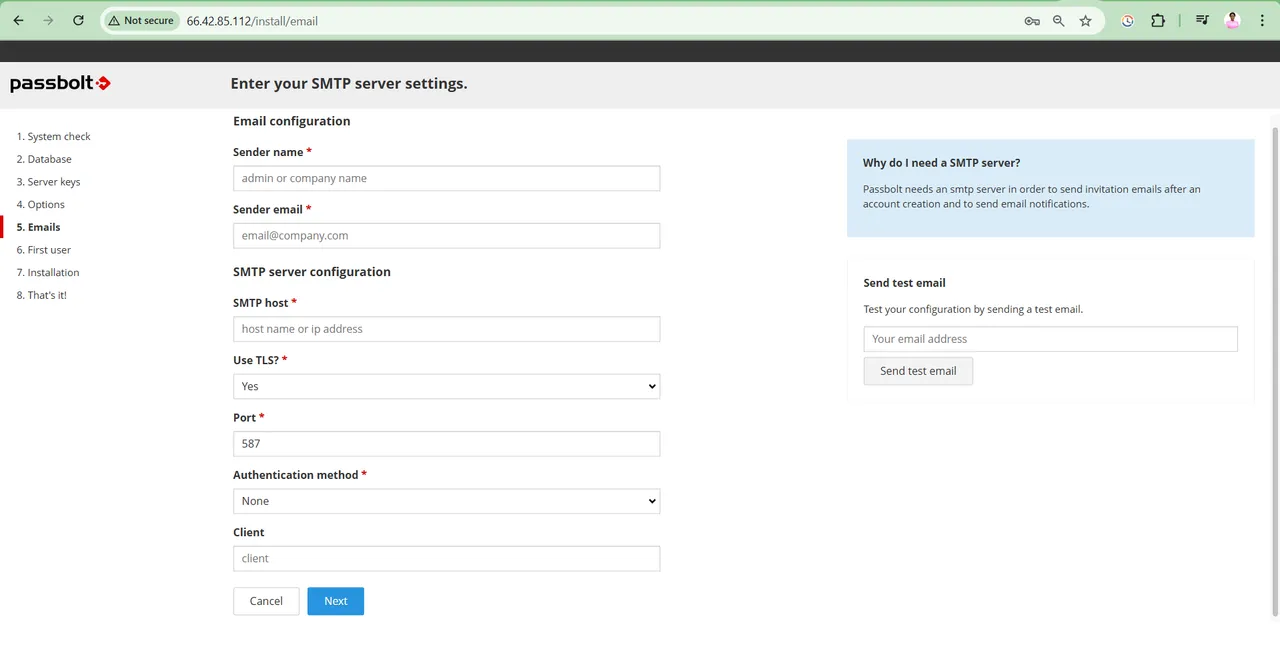 Passbolt email Configuration