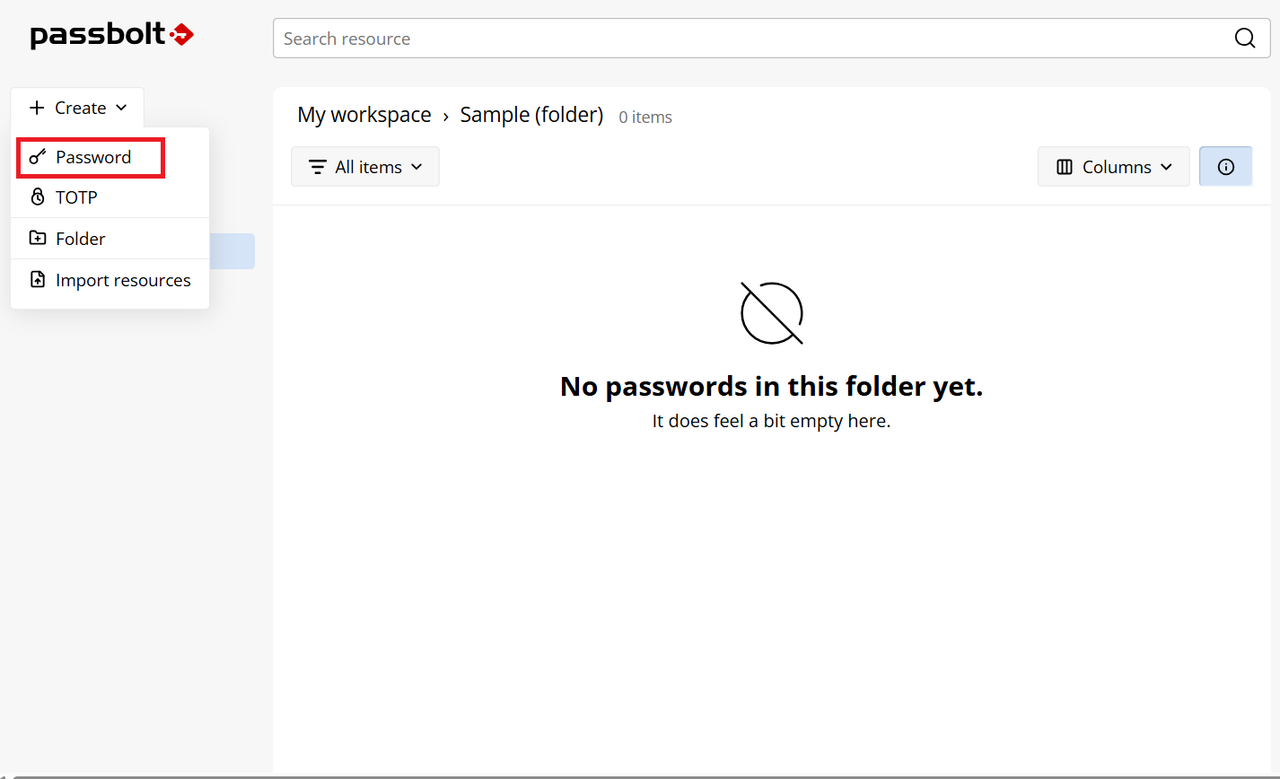 Passbolt Create Password