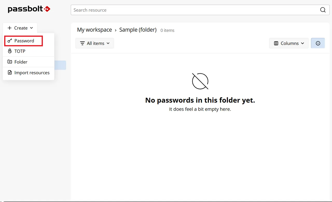 Passbolt Create Password