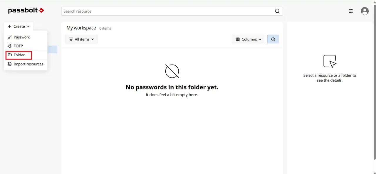 Passbolt Create Folder Option
