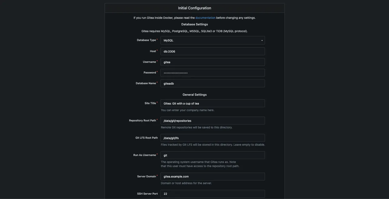 initial configuration screen
