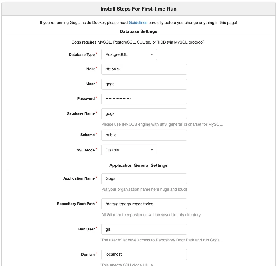 initial configuration page