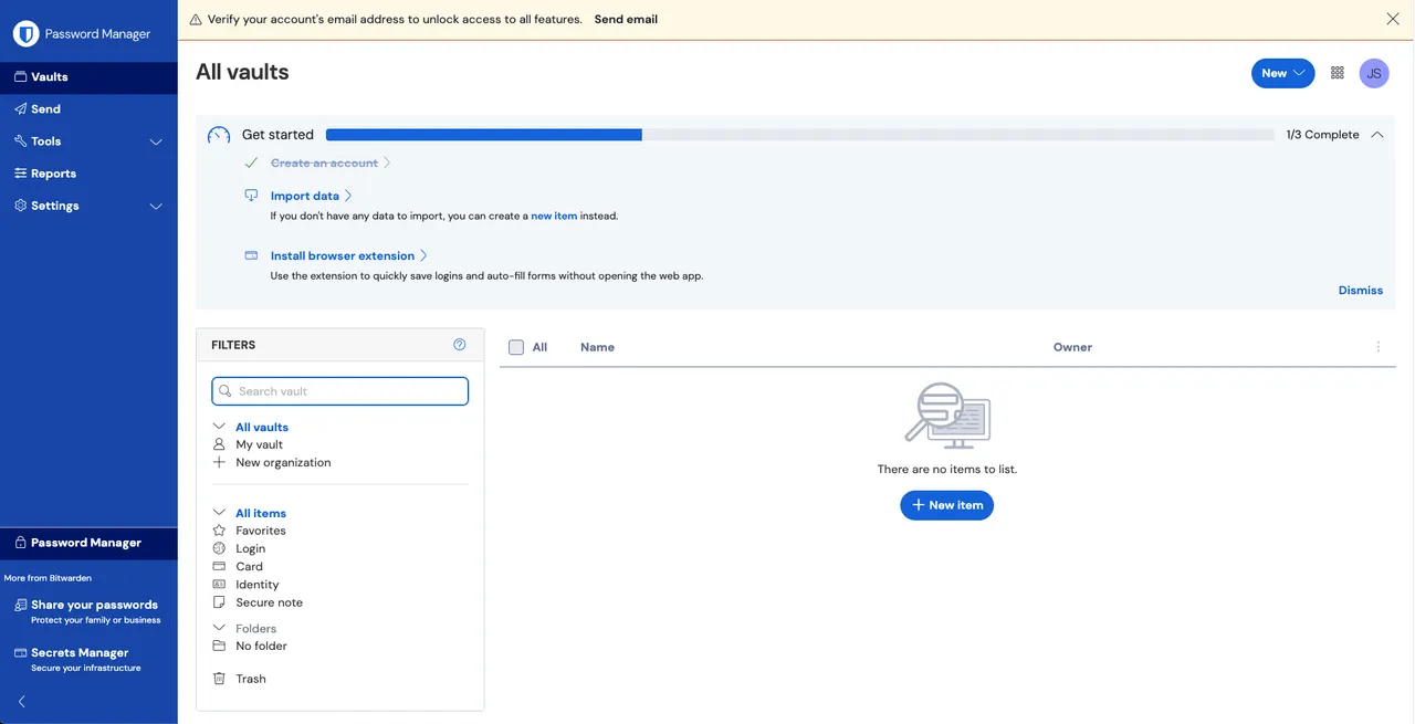 Bitwarden dashboard