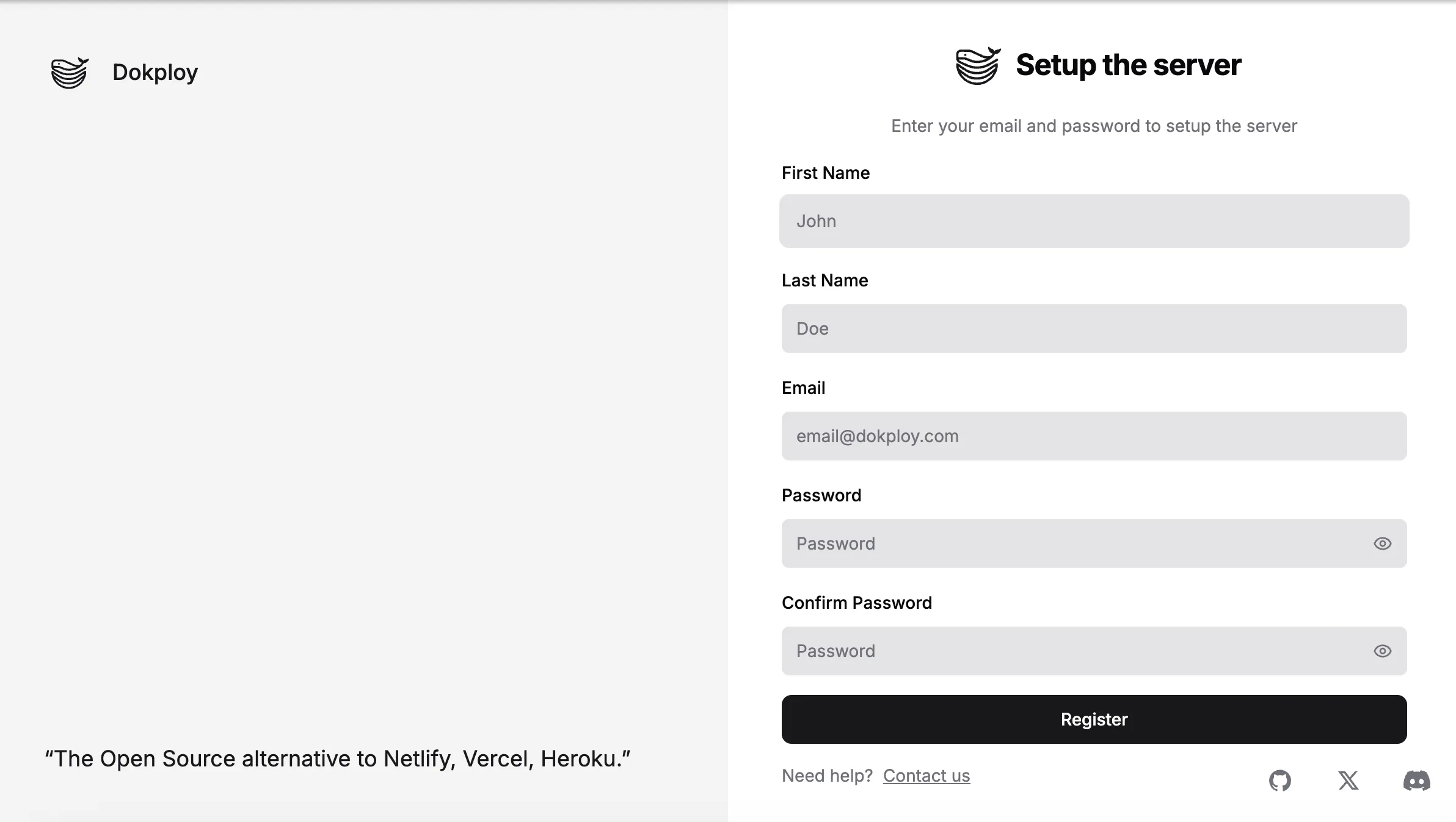 Dokploy initial setup page