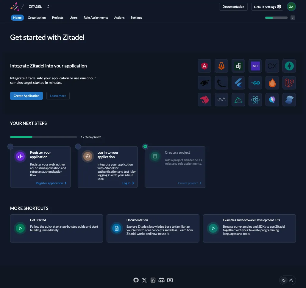 ZITADEL Dashboard