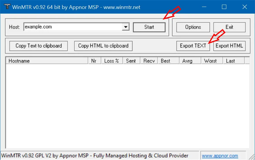 WinMTR example