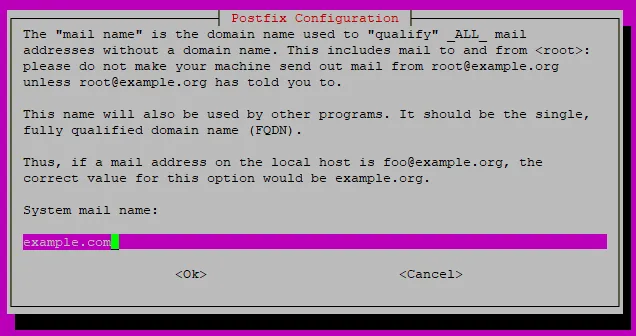 Postfix system mail name