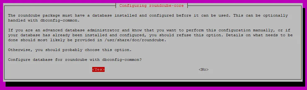 Configure database for Roundcube