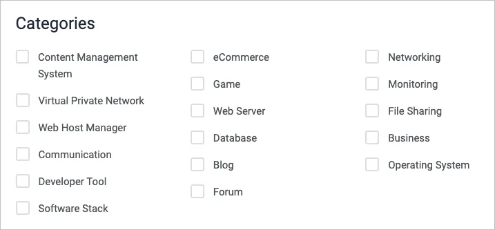 Screenshot of categories