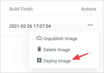 Screenshot of deploy option