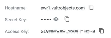 Screenshot of Object Storage credentials