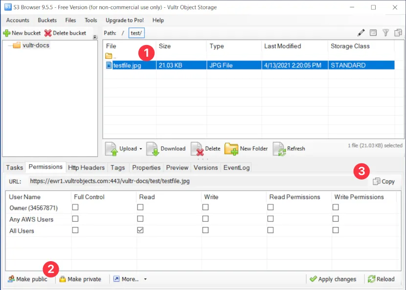Screenshot of permissions dialog