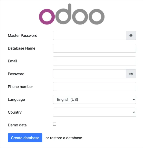 Odoo login screen