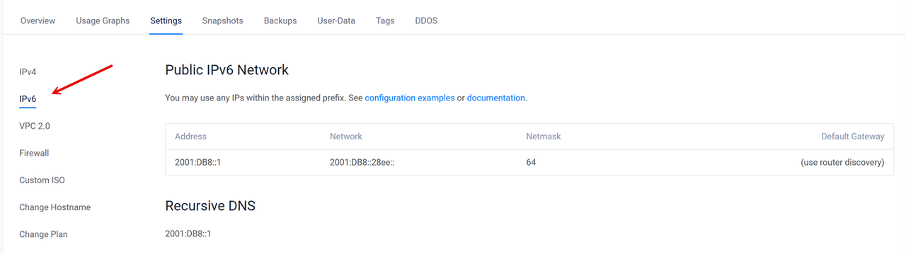 Access IPV6 Settings