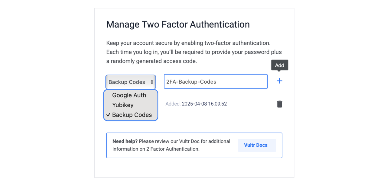 Add Two-factor Backup Codes