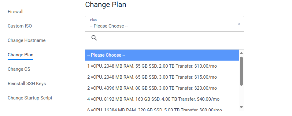 Change the instance plan