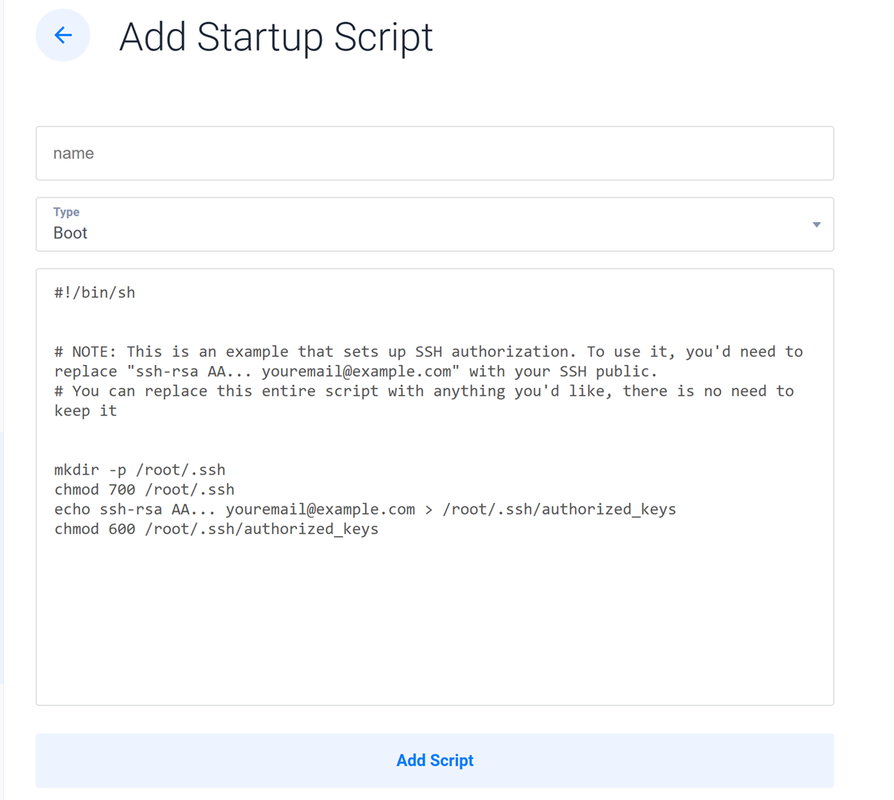 Add StartUp Script Data