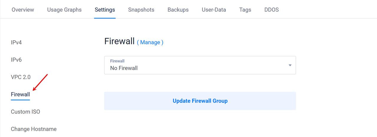 Select Firewall from the menu options