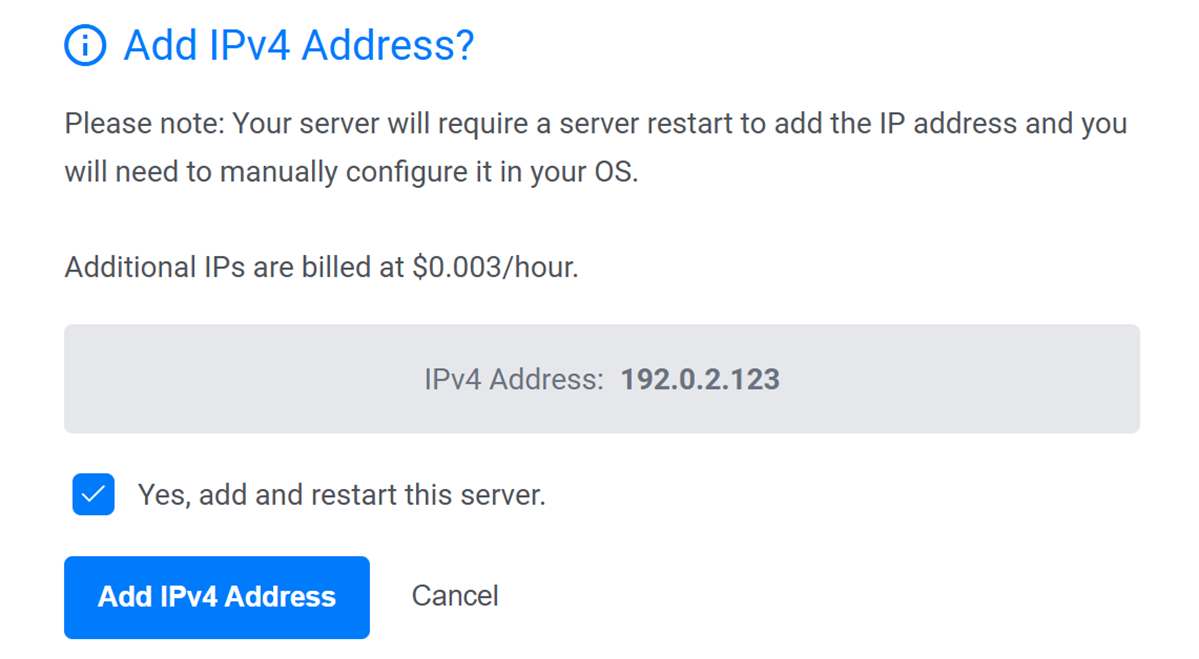 Confirm the new IPV4 Address