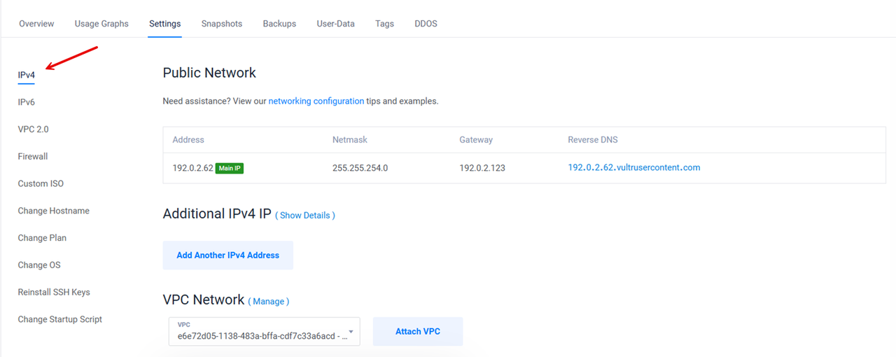 Select IPV4 from the menu options