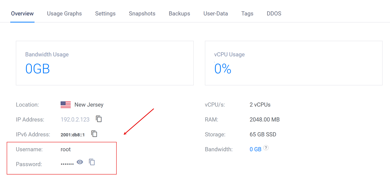 View the default instance credentials