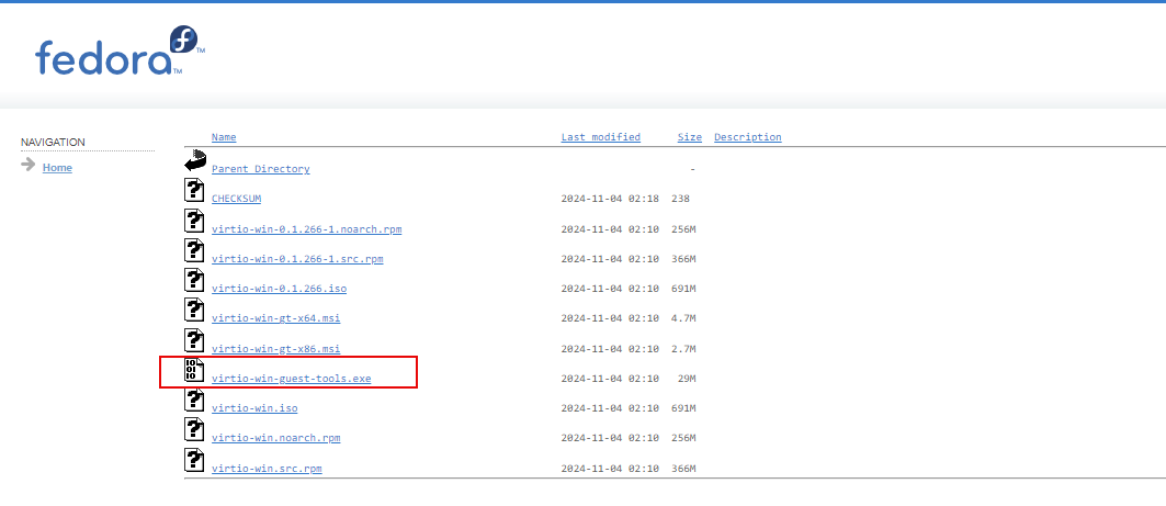 Download the virtio-win guest tools installer