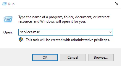 Open the Windows services menu using the run dialog