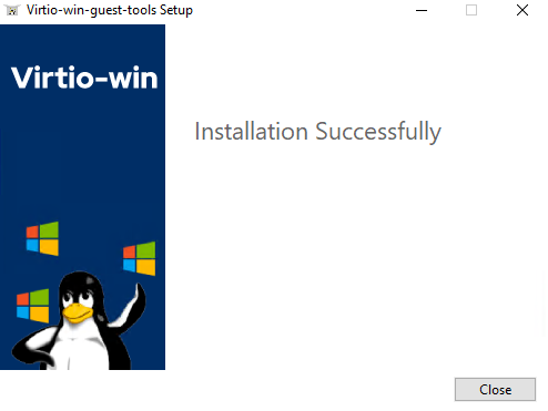 Close the virtio-win installation wizard
