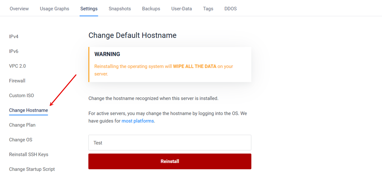 Click Change Hostname