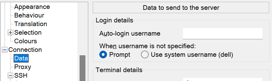 Click Data in Putty