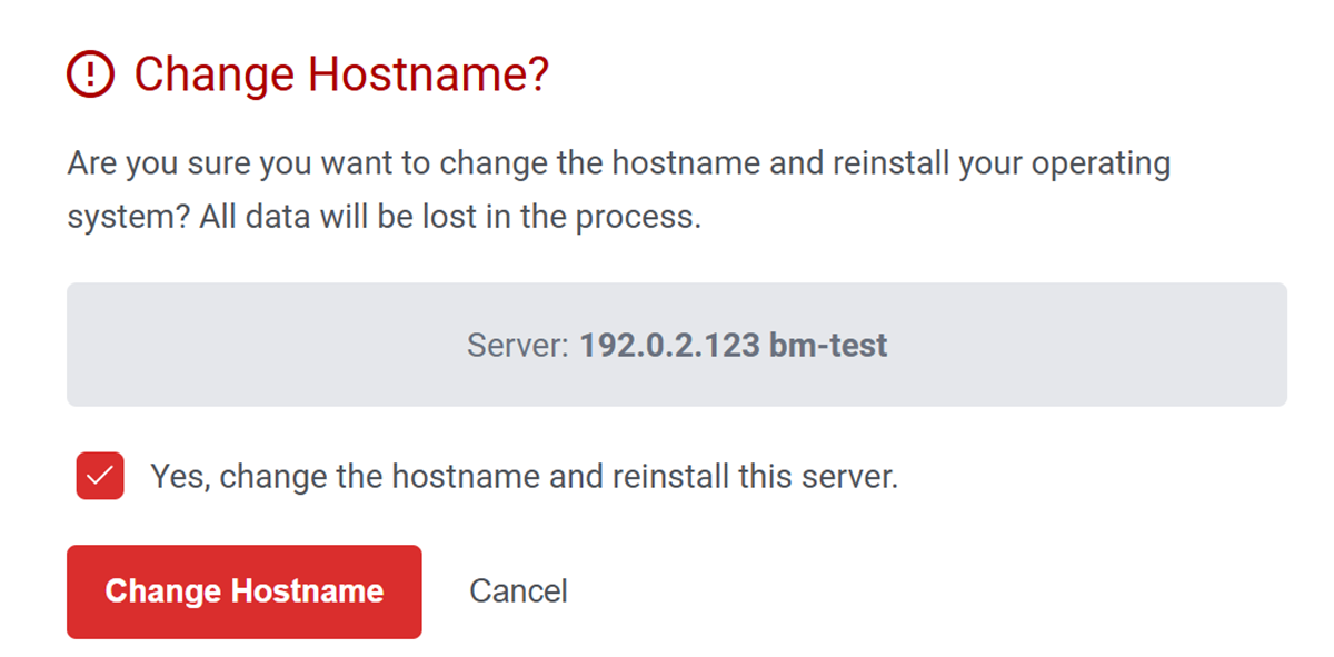 Apply the new Bare Metal hostname