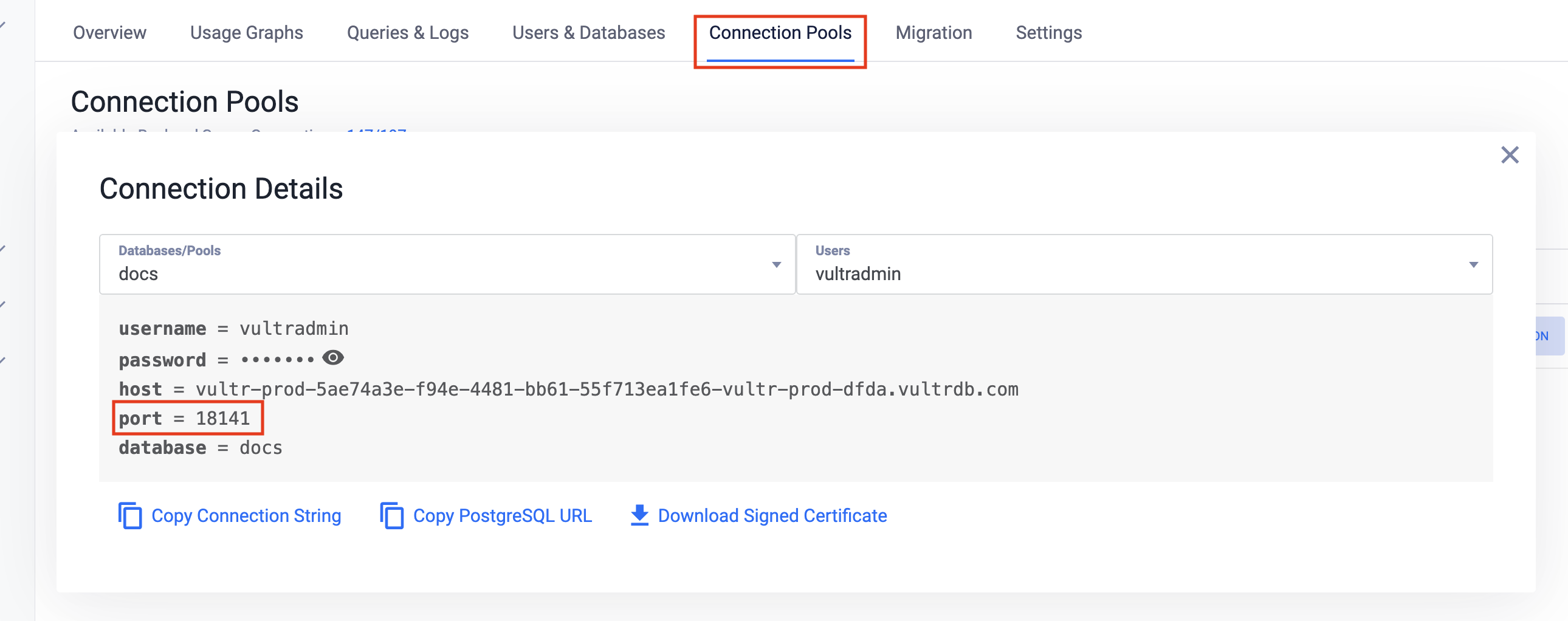 Connection pool port page