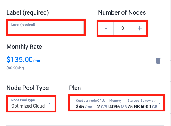 Menu to provide new node pool configurations