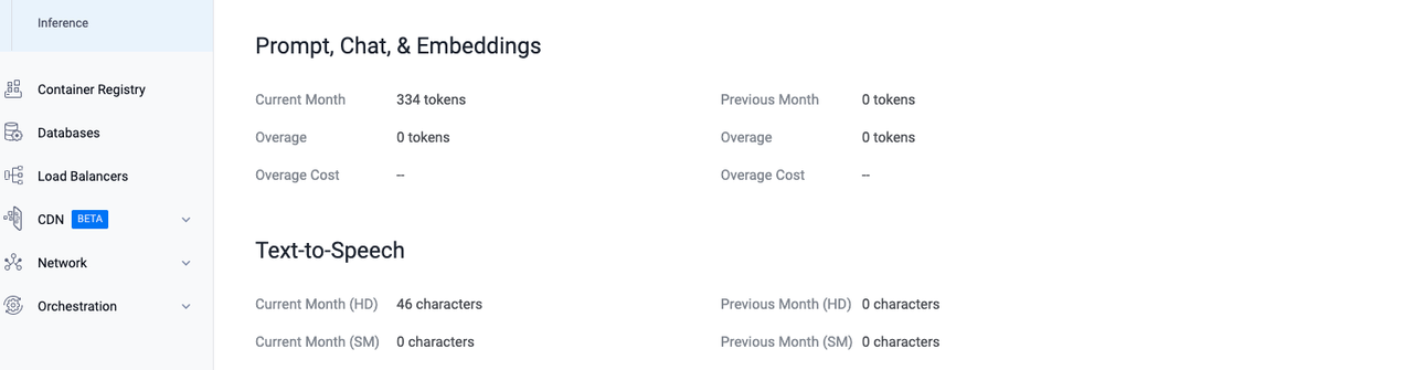 View the usage stats for inference service