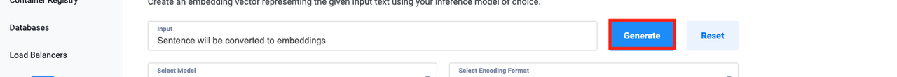 Button to generate embeddings of the provided input