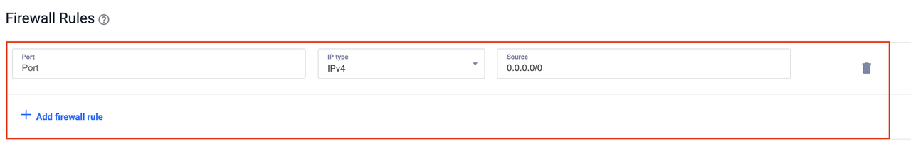 Fields to configure firewall rules for the Load Balancer