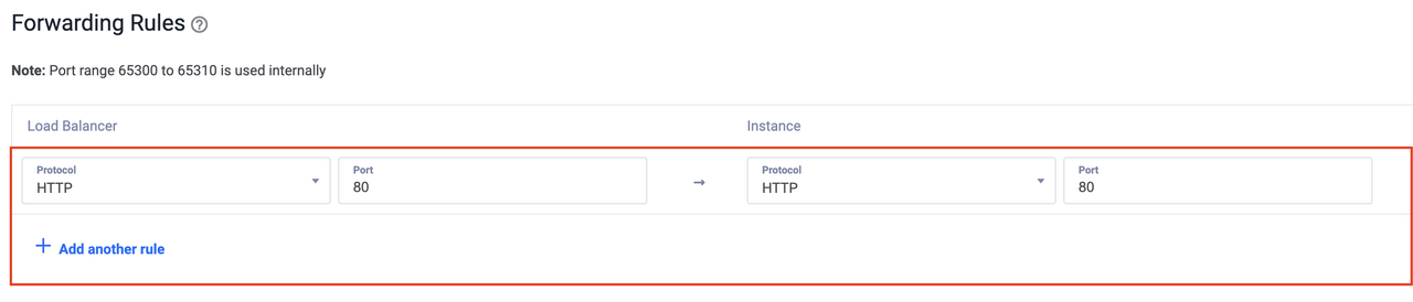 Fields to configure Load Balancer Forwarding rules