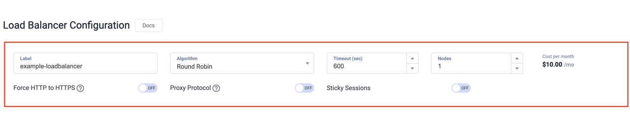 Field to provide Load Balancer label, algorithm, nodes and timeout