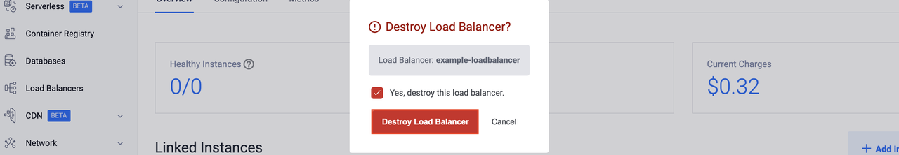 Load Balancer deletion confirmation prompt