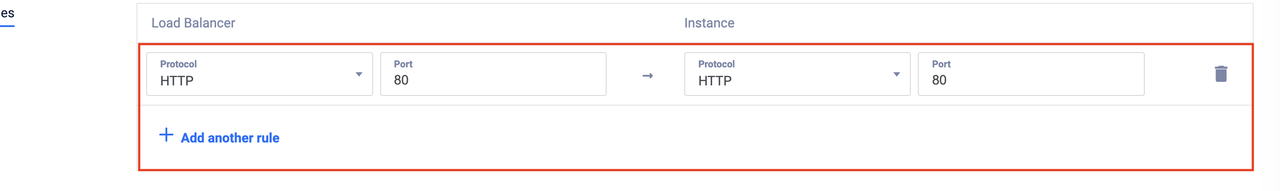 Fields to add forwarding rules for the Load Balancer