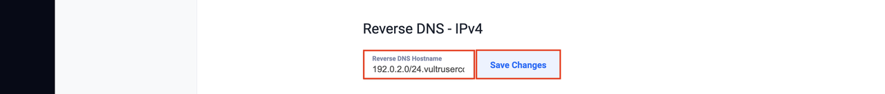 Field to change the Reverse DNS Hostname