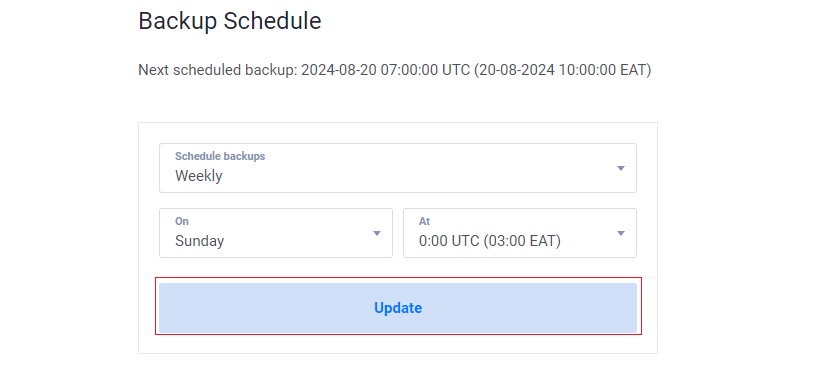 Update Backup Schedule