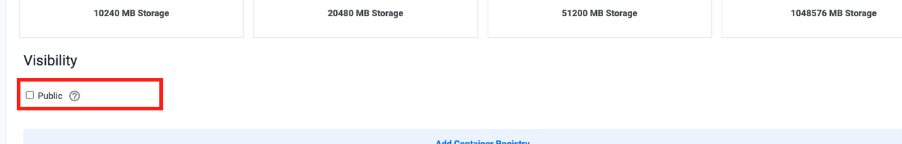 Checkbox to set a container registry visibility to public