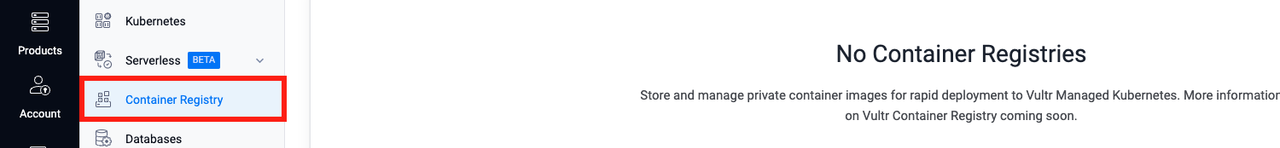 Container Registry in the products menu