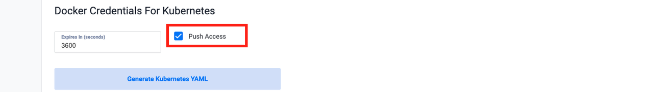 Checkbox to enable the push access for the Docker credentials for Kubernetes