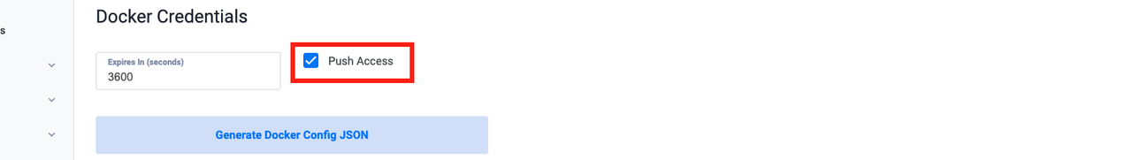Checkbox to enable the push access for the Docker credentials
