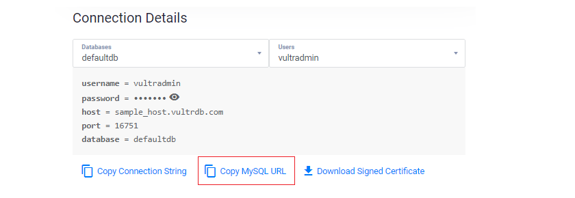 Copy MySQL URL