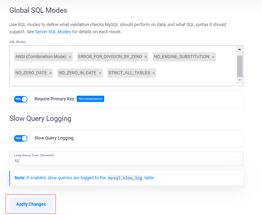 Global SQL Modes